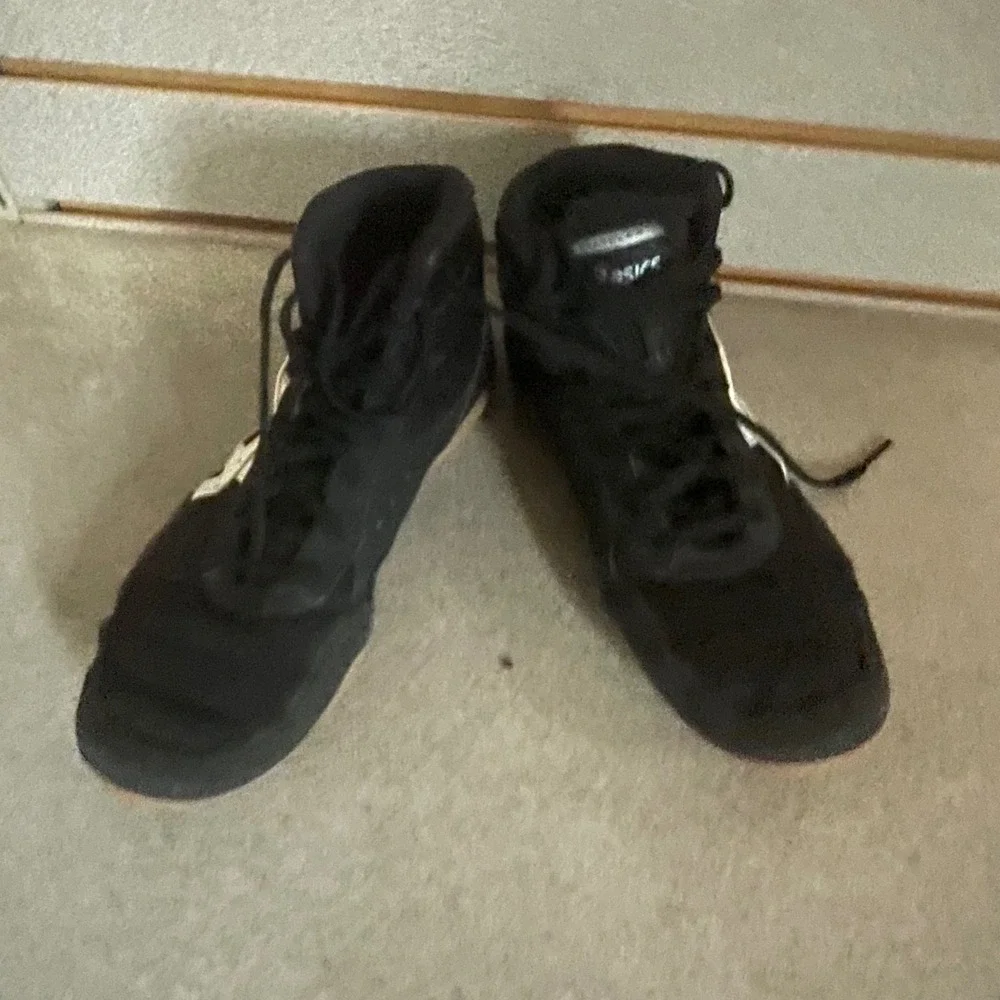 Asics Matflex‎ 6 Wrestling Shoes Black White Kids Youth Size 5 High Top